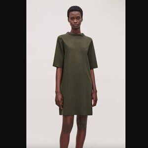 COS Boxy Mock-Neck T-Shirt Dress - Size XS - Army Green